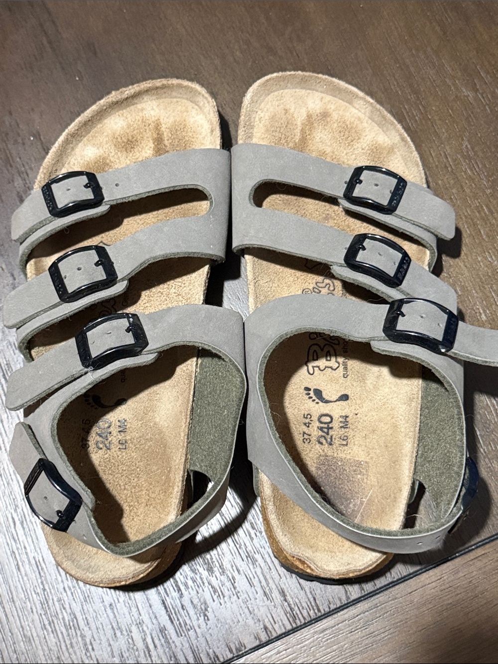 Birki’s by Birkenstock Triple-Buckle Sandals in Light Gray